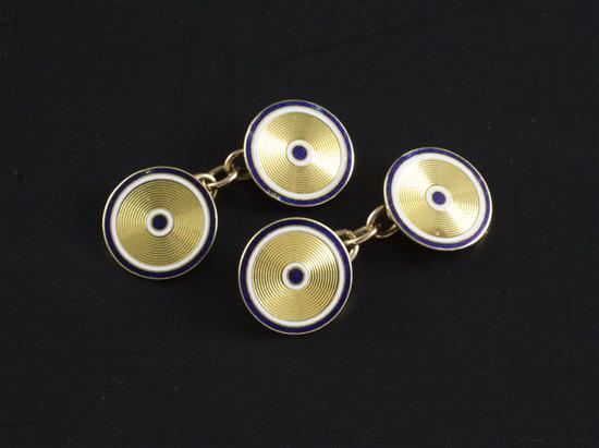 A pair of early 20th century French gold and two colour enamel target cufflinks by Lacloche Freres,